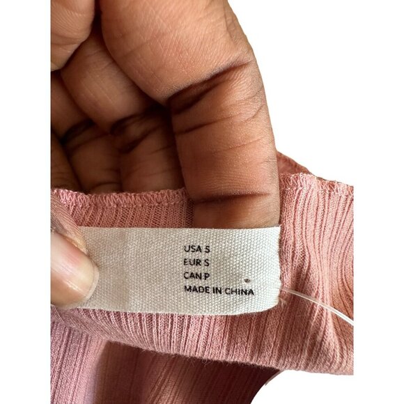 Elodie Pink Ribbed Long Sleeve Tie-Front Crop Cardigan Sweater Top Size S NWT - Picture 4 of 10